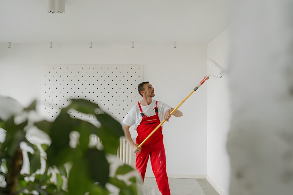 A professional house painter's painting an apartment