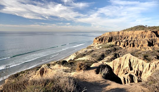 Cliffs overlooking ocean and sandy beach