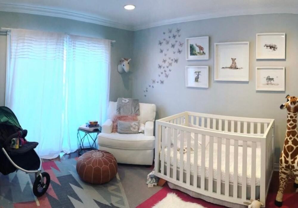 Modern nursery room with pastel walls